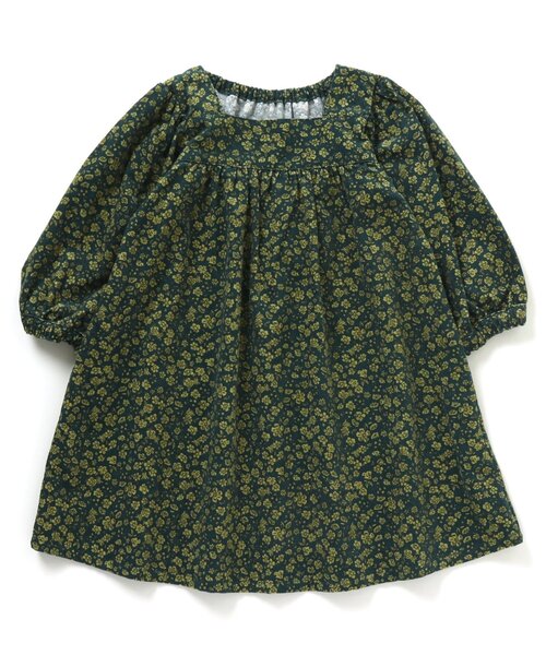 apres les cours（アプレレクール）の「WEB限定 花柄スクエアカラーワンピース（ワンピース・キッズ・グリーン/マスタード/ブラウン・120/90/140/130/110/80/100）」の4枚目の写真