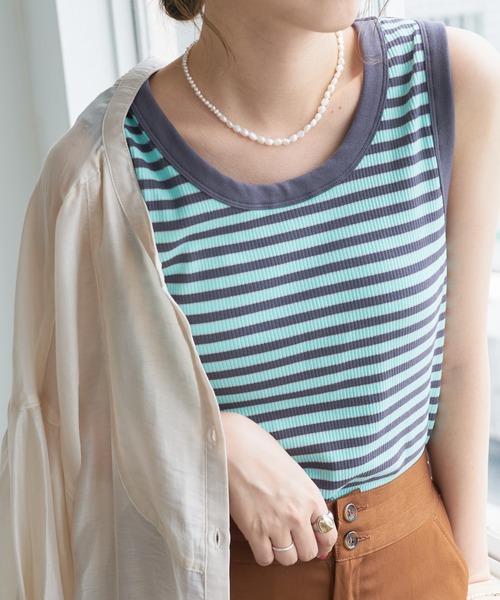 DISCOAT（ディスコート）の「マルチボーダータンクトップ（タンクトップ・レディース・パープル/ミント/サーモンピンク・FREE）」の2枚目の写真