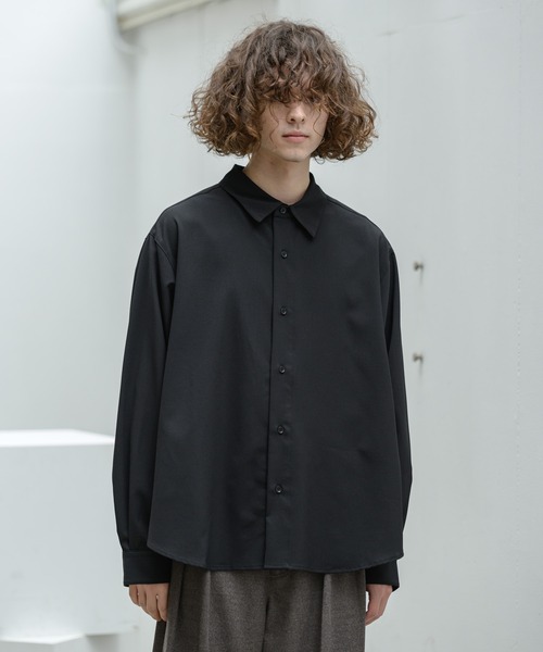 Alcindor Materials（アルシンダーマテリアルズ）の「imitation relax shirts-wool-/イミテーションリラックスシャツ-ウール-（シャツ/ブラウス・メンズ・ブラック/カーキ/アイボリー・MEDIUM/LARGE）」の13枚目の写真