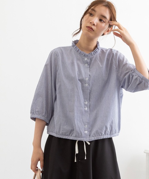 POU DOU DOU（プードゥドゥ）の「フリル襟ショートブラウス（シャツ/ブラウス・レディース・ブラック/ブルー/キナリ・3）」の4枚目の写真