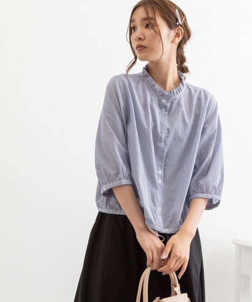 POU DOU DOU（プードゥドゥ）の「フリル襟ショートブラウス（シャツ/ブラウス・レディース・ブラック/ブルー/キナリ・3）」の5枚目の写真