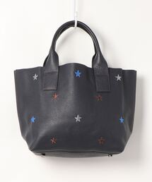 【NUR ヌール】　星柄刺繍ミニレザートートバッグ　美品 セール】【NUR/ヌール】星柄刺繍 ミニ レザー トートバッグ