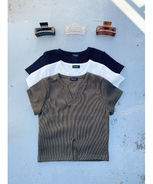 FIG&VIPER（フィグアンドバイパー）の「リブカットショートTOP（Tシャツ/カットソー・レディース・カーキ/ホワイト/ブラック・FREE）」の11枚目の写真