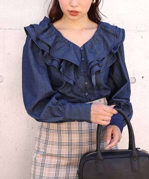 one after another NICE CLAUP（ワンアフターアナザーナイスクラップ）の「フリルブラウス〈セットアップスカートあり〉（シャツ/ブラウス・レディース・ベージュ/ネイビー/ブラック系その他/ブラウン系その他・FREE）」の13枚目の写真