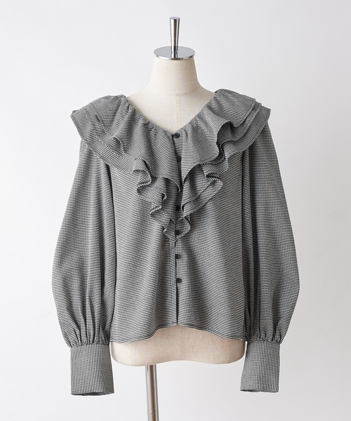 one after another NICE CLAUP（ワンアフターアナザーナイスクラップ）の「フリルブラウス〈セットアップスカートあり〉（シャツ/ブラウス・レディース・ベージュ/ネイビー/ブラック系その他/ブラウン系その他・FREE）」の5枚目の写真