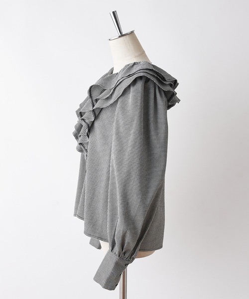 one after another NICE CLAUP（ワンアフターアナザーナイスクラップ）の「フリルブラウス〈セットアップスカートあり〉（シャツ/ブラウス・レディース・ベージュ/ネイビー/ブラック系その他/ブラウン系その他・FREE）」の6枚目の写真