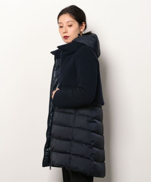 ぺけヘルノ　ウール×ナイロンダウンジャケッ44 HERNO（ヘルノ） ダウンジャケット 44 ネイビー レディース : ZOZOTOWN