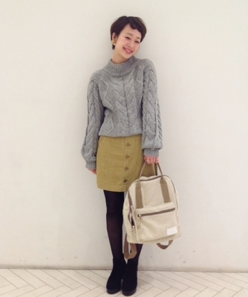 Chico（チコ）の「袖ボリュームケーブルニット（ニット/セーター・レディース・グレー/ピンク/イエロー/ホワイト・FREE）」の3枚目の写真