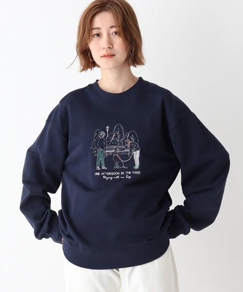 BASECONTROL(ベースコントロール)の「◆Quash 刺繍デザイン 裏毛クルーネックスウェット(スウェット・レディース・アイボリー/グリーン/ライトブルー/アイボリー系/ベージュ系/ネイビー系・99)」の7枚目の写真