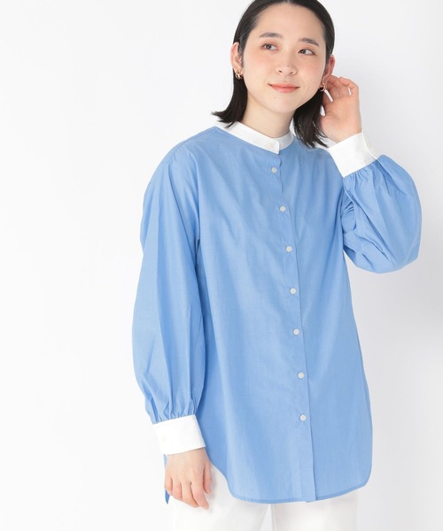 studio CLIP（スタディオクリップ）の「【速乾/接触冷感/マシーンウォッシャブル/お手入れ楽】クリレックスタンドシャツ（シャツ/ブラウス・レディース・サックスブルー/その他1/その他2/ライトピンク・MEDIUM/LARGE）」の5枚目の写真