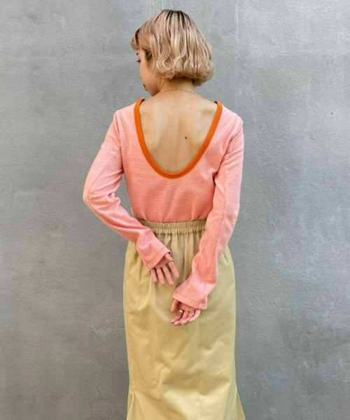 CIAOPANIC（チャオパニック）の「嬉しいパット付き！ジャガードバックオープンプルオーバー（Tシャツ/カットソー・レディース・ブラック/オレンジ/ブルー/グリーン・FREE）」の18枚目の写真