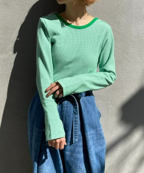 CIAOPANIC（チャオパニック）の「嬉しいパット付き！ジャガードバックオープンプルオーバー（Tシャツ/カットソー・レディース・ブラック/オレンジ/ブルー/グリーン・FREE）」の21枚目の写真