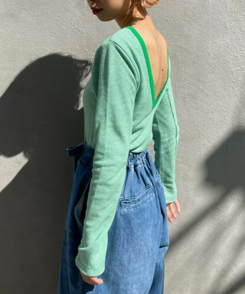 CIAOPANIC（チャオパニック）の「嬉しいパット付き！ジャガードバックオープンプルオーバー（Tシャツ/カットソー・レディース・ブラック/オレンジ/ブルー/グリーン・FREE）」の12枚目の写真