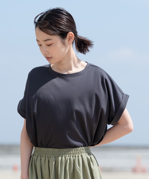 fort point(フォーポイント)の「【FORT POINT/フォートポイント】ラウンドヘムTシャツ(Tシャツ/カットソー・レディース・ブラック/ピンク系その他/オレンジ系その他/グレー/ホワイト/チャコールグレー/ダークベージュ/ミント/サックスブルー・MEDIUM/LARGE)」の4枚目の写真