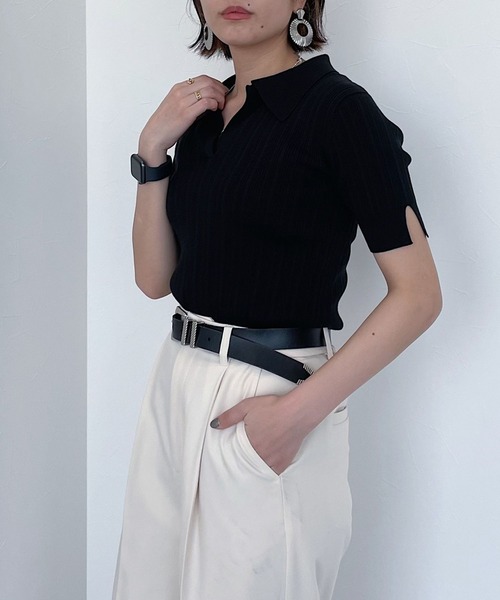 PAGEBOY（ページボーイ）の「ランダムリブポロニット（ニット/セーター・レディース・ブラック/オフホワイト/コーラルピンク・FREE）」の20枚目の写真