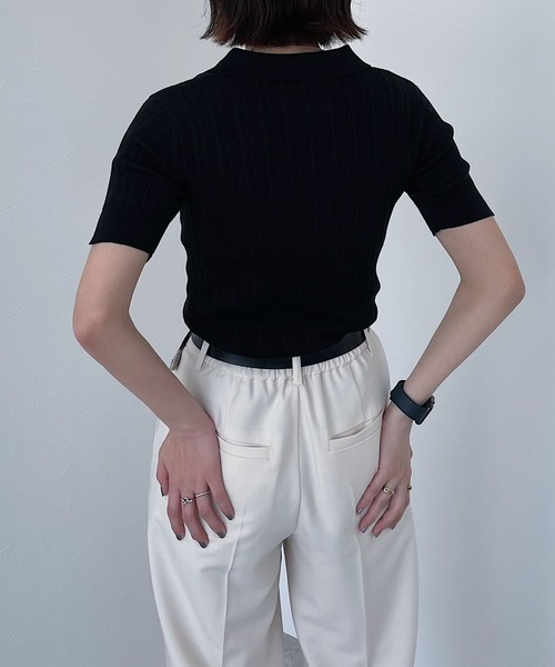 PAGEBOY（ページボーイ）の「ランダムリブポロニット（ニット/セーター・レディース・ブラック/オフホワイト/コーラルピンク・FREE）」の18枚目の写真