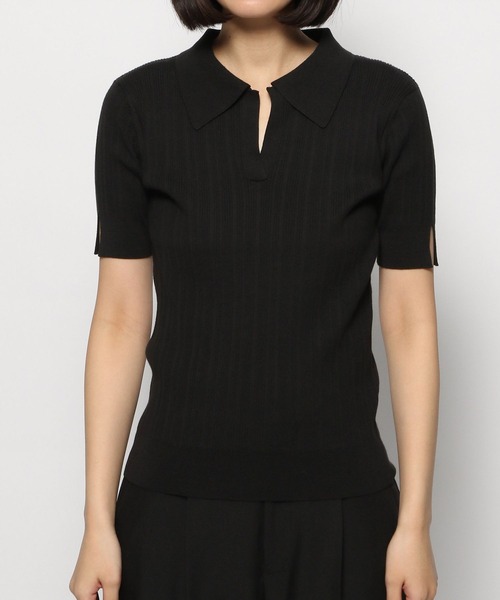 PAGEBOY（ページボーイ）の「ランダムリブポロニット（ニット/セーター・レディース・ブラック/オフホワイト/コーラルピンク・FREE）」の5枚目の写真