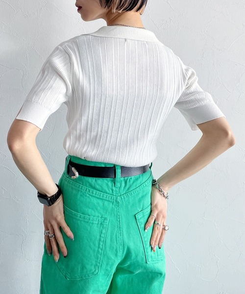 PAGEBOY（ページボーイ）の「ランダムリブポロニット（ニット/セーター・レディース・ブラック/オフホワイト/コーラルピンク・FREE）」の10枚目の写真