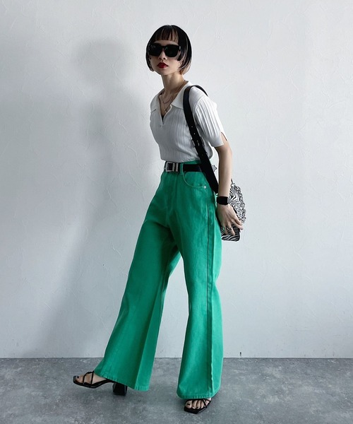 PAGEBOY（ページボーイ）の「ランダムリブポロニット（ニット/セーター・レディース・ブラック/オフホワイト/コーラルピンク・FREE）」の15枚目の写真