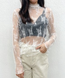 CEMONEMO | 花柄レース ハイネック メロー カットソー(Tシャツ/カットソー)