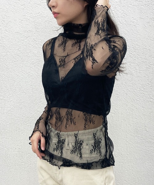 CEMONEMO（セモネモ）の「花柄レース ハイネック メロー カットソー（Tシャツ/カットソー・レディース・ホワイト/ベージュ/グレー/ブラック・FREE）」の12枚目の写真