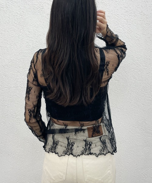 CEMONEMO（セモネモ）の「花柄レース ハイネック メロー カットソー（Tシャツ/カットソー・レディース・ホワイト/ベージュ/グレー/ブラック・FREE）」の9枚目の写真