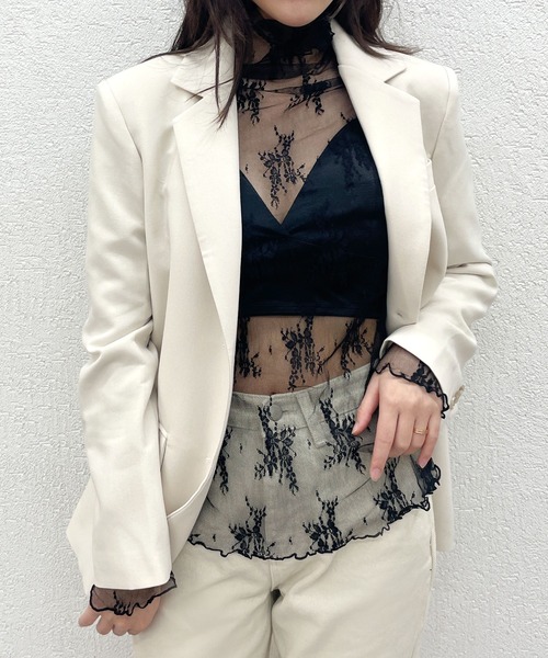 CEMONEMO（セモネモ）の「花柄レース ハイネック メロー カットソー（Tシャツ/カットソー・レディース・ホワイト/ベージュ/グレー/ブラック・FREE）」の8枚目の写真