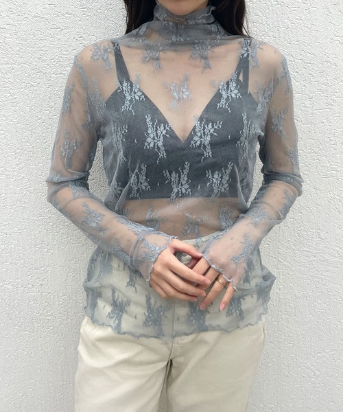 CEMONEMO（セモネモ）の「花柄レース ハイネック メロー カットソー（Tシャツ/カットソー・レディース・ホワイト/ベージュ/グレー/ブラック・FREE）」の18枚目の写真