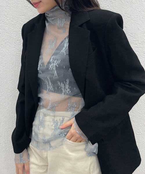 CEMONEMO（セモネモ）の「花柄レース ハイネック メロー カットソー（Tシャツ/カットソー・レディース・ホワイト/ベージュ/グレー/ブラック・FREE）」の7枚目の写真