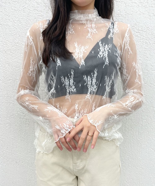 CEMONEMO（セモネモ）の「花柄レース ハイネック メロー カットソー（Tシャツ/カットソー・レディース・ホワイト/ベージュ/グレー/ブラック・FREE）」の13枚目の写真