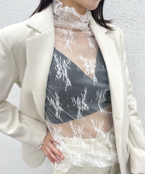 CEMONEMO（セモネモ）の「花柄レース ハイネック メロー カットソー（Tシャツ/カットソー・レディース・ホワイト/ベージュ/グレー/ブラック・FREE）」の16枚目の写真