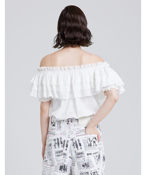 Little sunny bite（リトルサニーバイト）の「Off shoulder frill blouse（シャツ/ブラウス・レディース・ブラック/ホワイト/イエロー/グリーン・FREE）」の6枚目の写真