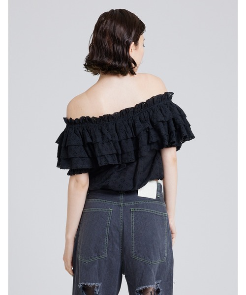 Little sunny bite（リトルサニーバイト）の「Off shoulder frill blouse（シャツ/ブラウス・レディース・ブラック/ホワイト/イエロー/グリーン・FREE）」の8枚目の写真