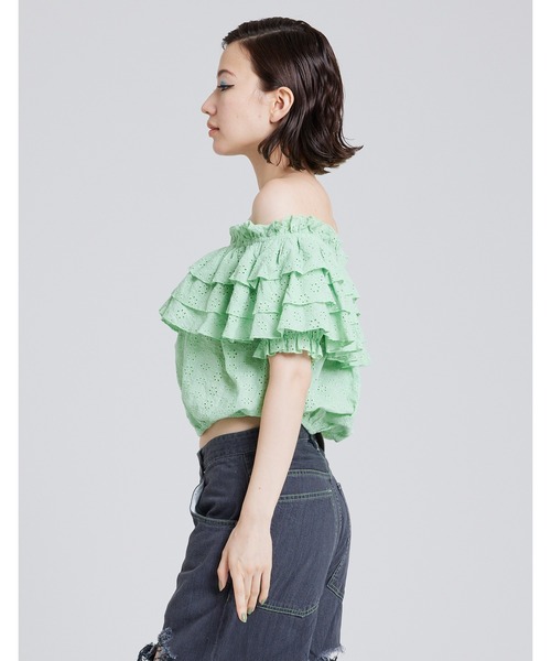 Little sunny bite（リトルサニーバイト）の「Off shoulder frill blouse（シャツ/ブラウス・レディース・ブラック/ホワイト/イエロー/グリーン・FREE）」の9枚目の写真