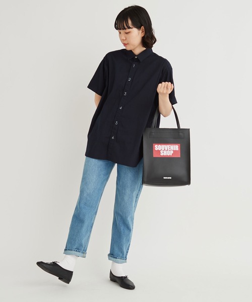 I am I in fact...(アイアムアイインファクト)の「Recycle OX 数字刺繍 半袖シャツ(シャツ/ブラウス・レディース・ネイビー/ホワイト・FREE)」の16枚目の写真