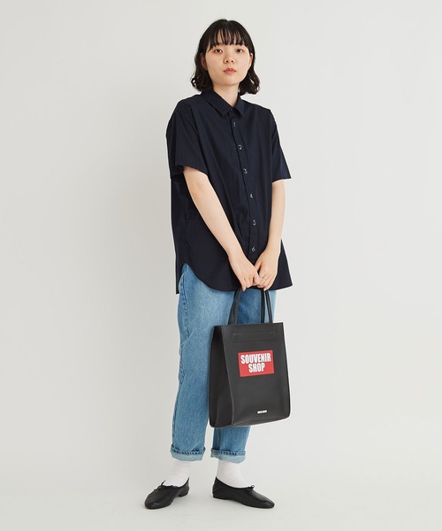 I am I in fact...(アイアムアイインファクト)の「Recycle OX 数字刺繍 半袖シャツ(シャツ/ブラウス・レディース・ネイビー/ホワイト・FREE)」の5枚目の写真