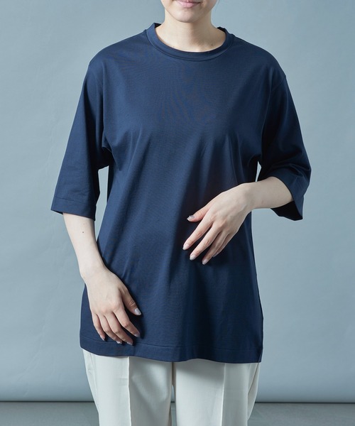 BATONER(バトナー)の「【BATONER】AIR TUNIC T-SHIRT/BN-22SL-055(Tシャツ/カットソー・レディース・ネイビー/グレー/ホワイト・1)」の5枚目の写真