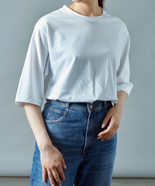 BATONER(バトナー)の「【BATONER】AIR TUNIC T-SHIRT/BN-22SL-055(Tシャツ/カットソー・レディース・ネイビー/グレー/ホワイト・1)」の7枚目の写真