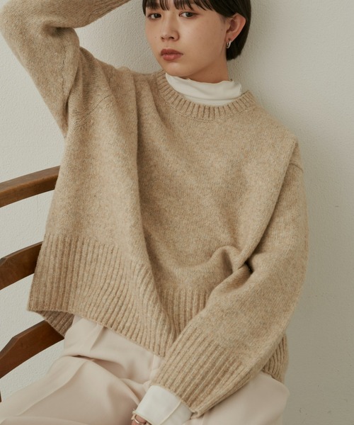 Aunt Marie's（アントマリーズ）の「クルーネックカラーニット（ニット/セーター・レディース・ホワイト/ブラック/ベージュ/ピンク・FREE）」の3枚目の写真