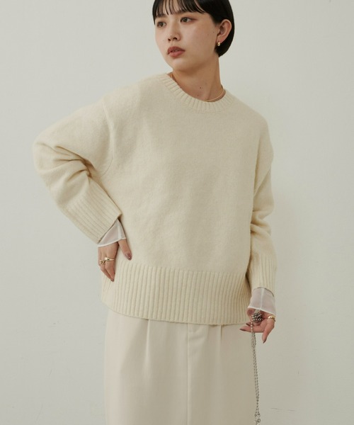 Aunt Marie's（アントマリーズ）の「クルーネックカラーニット（ニット/セーター・レディース・ホワイト/ブラック/ベージュ/ピンク・FREE）」の6枚目の写真