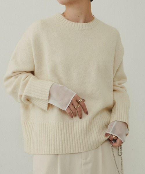 Aunt Marie's（アントマリーズ）の「クルーネックカラーニット（ニット/セーター・レディース・ホワイト/ブラック/ベージュ/ピンク・FREE）」の5枚目の写真