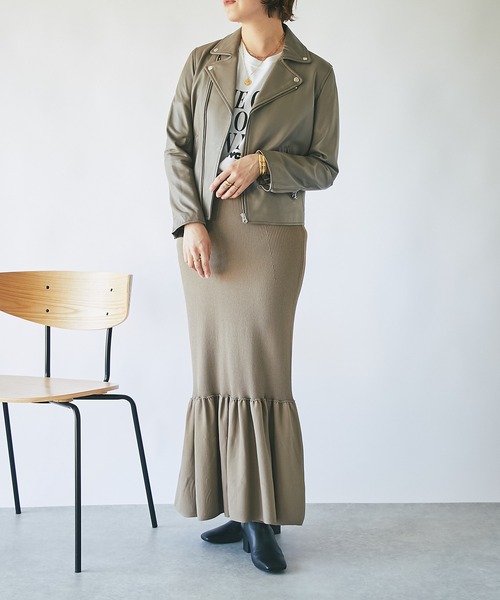 RIVE DROITE（リヴドロワ）の「リブマーメイドスカート（スカート・レディース・チャコールグレー/モカ・FREE）」の5枚目の写真