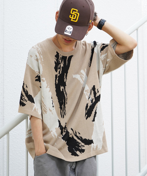 VENCEEXCHANGE(ヴァンスエクスチェンジ)の「スプラッシュ柄ニットTシャツ(ニット/セーター・メンズ・ブラック/ベージュ・M/L)」の5枚目の写真