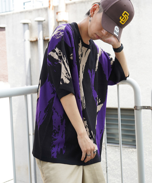 VENCEEXCHANGE(ヴァンスエクスチェンジ)の「スプラッシュ柄ニットTシャツ(ニット/セーター・メンズ・ブラック/ベージュ・M/L)」の3枚目の写真
