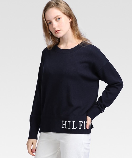 TOMMY HILFIGER(トミーヒルフィガー)の「ヘムロゴクルーネックセーター(ニット/セーター・レディース・ホワイト/ネイビー・SMALL/MEDIUM/X-SMALL)」の1枚目の写真