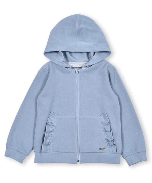 BeBe（ベベ）の「BeBe/ローゲージワッフル取り外し可能フード付きフリルポケットパーカー(90~150cm)（パーカー・キッズ・ブルー/グレー・130/140/150/120/100/110/90）」の14枚目の写真