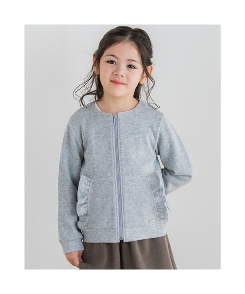 BeBe（ベベ）の「BeBe/ローゲージワッフル取り外し可能フード付きフリルポケットパーカー(90~150cm)（パーカー・キッズ・ブルー/グレー・130/140/150/120/100/110/90）」の4枚目の写真