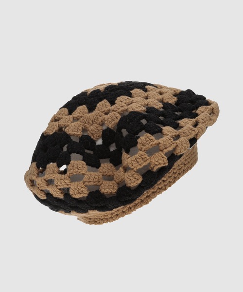GANNI（ガニー）の「Lambswool Crochet Beret - striped（ハンチング/ベレー帽・レディース・ブラウン系その他・ONE SIZE）」の2枚目の写真