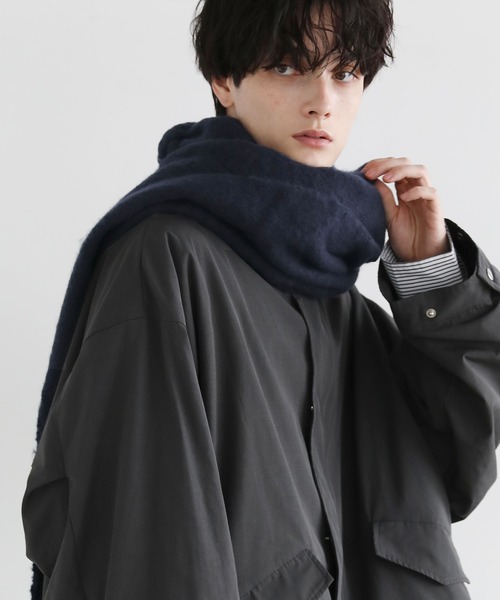 オーバーサイズ シャギーマフラー 無地 チェック ビッグフリンジ