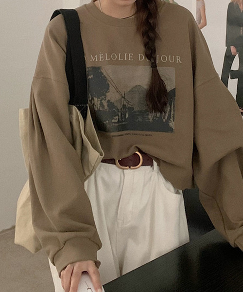 c.u.l(シーユーエル)の「クロップド丈プリントロンティー culw324(Tシャツ/カットソー・レディース・ベージュ/ブラック/アイボリー・FREE)」の5枚目の写真